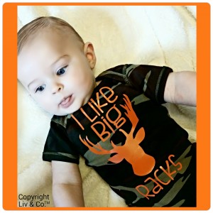 I like big racks boys camouflage hunting bodysuit & t shirt, funny boy clothes, baby outfit, gift, deer rack, Liv & Co.....