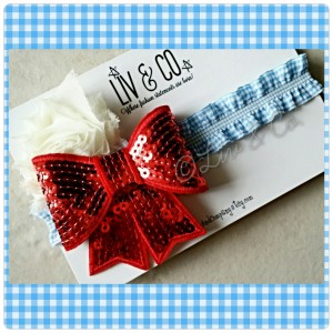The Dorothy Headband by Liv & Co., Blue Gingham with Red Sequin Bow Baby, Toddler, & Girls Head band, Hair Bow, Accessories