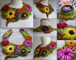 felted wool collar-felt necklace-scarf-felted art to wear-inken gaddass-filzkette-flowers-blumen-embroidery