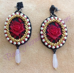 Red Rose Embroidered Earrings 001