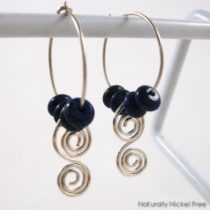 901H Lapis Lazuli Argentium Hoop Earrings with Wire Spiral-9