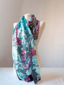 silk scarf Turquoise Rose hand painted 1