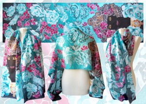silk scarf Turquoise Rose hand painted