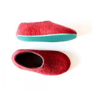 Womens Two Tone Felted Slippers Turqoise Red Contrast Sole 2