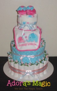 Mommy's Good Luck Charm 4 Tier Diaper Cake with Matching Wreath