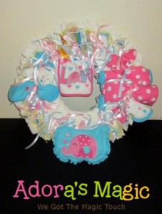 Mommy's Good Luck Charm 4 Tier Diaper Cake with Matching Wreath Items