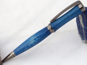 Wood Pen in blue holly and smoky gun metal setting