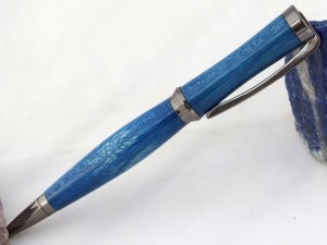 Wood Pen in blue holly and smoky gun metal setting