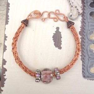 Copper Wire Viking Knit with Pink Glass