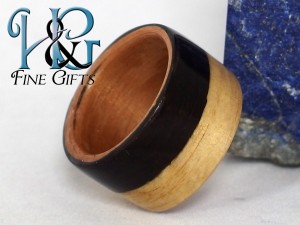 HUGE Bent wood ring size 12 3/4 three-tone ebony, birch and primavera natural wood ring