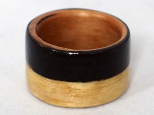 HUGE Bent wood ring size 12 3/4 three-tone ebony, birch and primavera natural wood ring