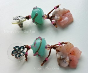 Cherry Blossom earrings - blue lampwork earrings - low res