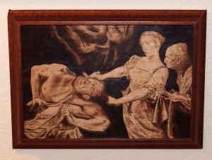 Caravaggio's Judith Beheading Holofernes pyrography art 