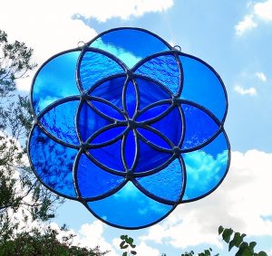 Blue stained glass seed of life sacred geometry mandala sun catcher 2