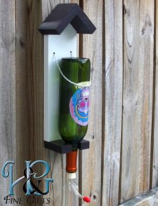 Wine bottle humming bird feeder