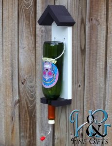 Wine bottle humming bird feeder