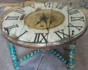 spool clock coffee table handmade