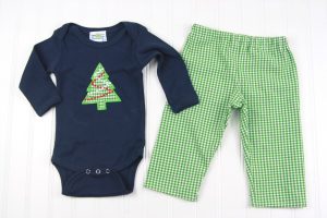 2 boys green gingham pants outfit