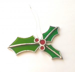 Christmas Holly Stained Glass Ornament 3