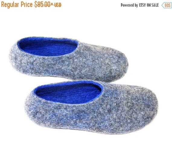FLASH SALE BIG Sale. Gift for Sea Man. Mens Felt Slippers with Rubber Sole. Ocean Grey. Gift Under All sizes for Men Made to order