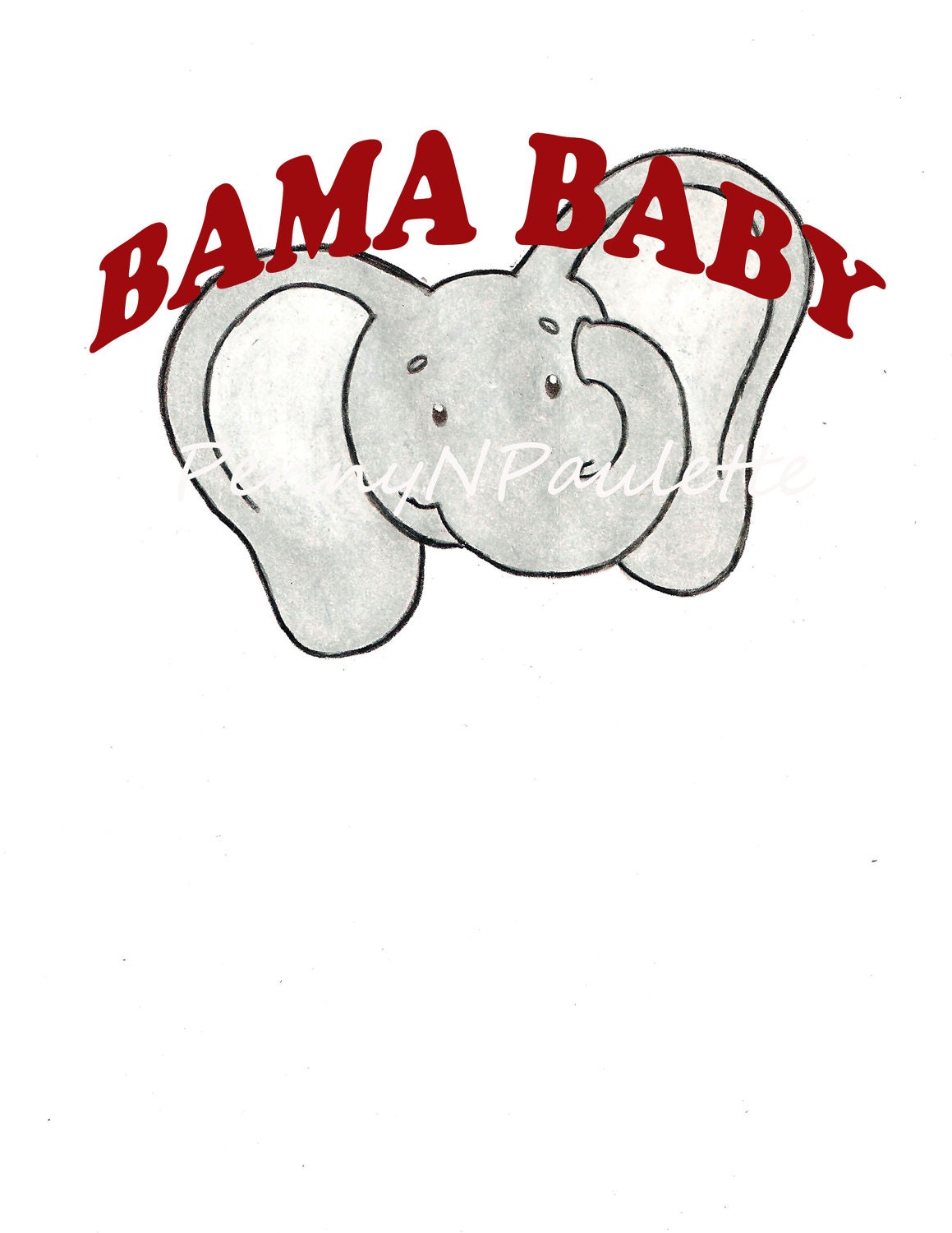 Alabama crimson tide "Bama baby"childrens babies printed tshirt custom made to order sizes 0-3 months-5T OOAK original hand drawn designs