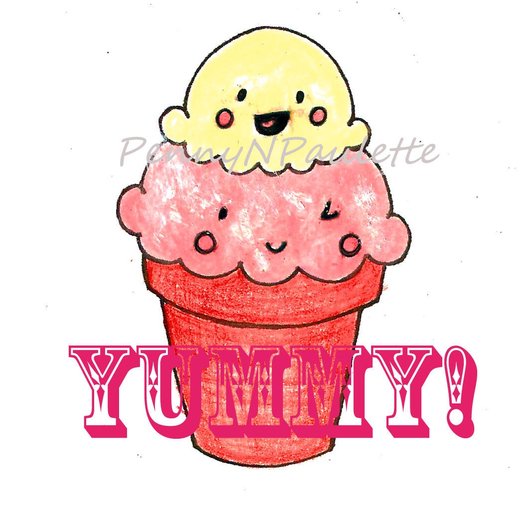 ice cream cone "Yummy" childrens babies printed tshirt custom made to order sizes 0-5T OOAK original hand drawn designs