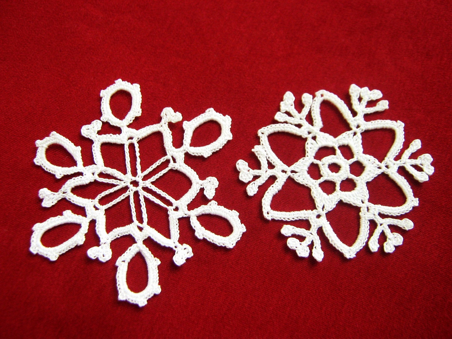 Set of 2 White Crochet Christmas Snowflakes